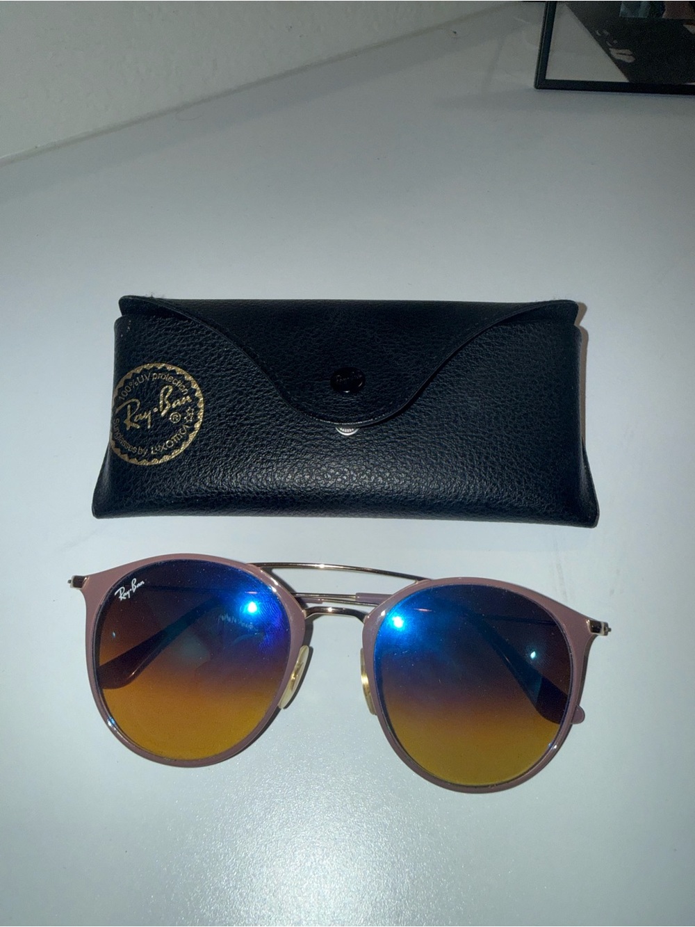 Ray-Ban Women's Pink Frame Blue-to-Amber Gradient Lens Sunglasses